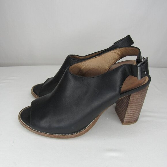 Madewell THE CARY Black Leather Slingback Peep Toe Heel Sandal Women's 7.5 - Picture 3 of 7